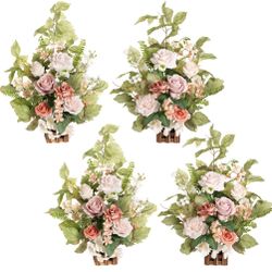 Ling's Moment 17.5" Tall Standing Artificial Flowers Arrangements 4pcs Fall Wedding Aisle Runner Chair Decorations Blush & Pink Centerpieces For Cerem