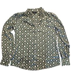 Haver London Mod Green Pattern Button Up Women's Blouse Small
