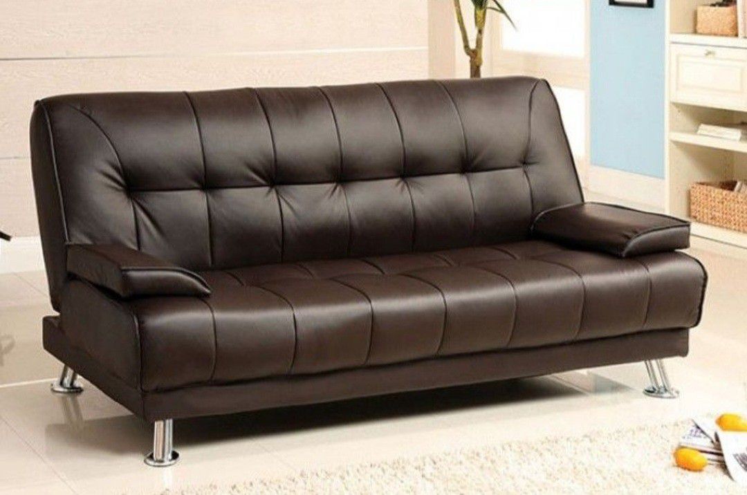Brand New Espresso Leather Sofa Futon Sleeper 