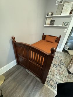 Brown Wood Bed frame / Twin bed / Twin bedroom set / Mattress / Bedroom Furniture sets 