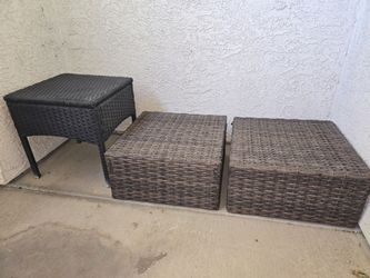 2-Piece Outdoor Wicker Ottoman Footstool or Mini Table