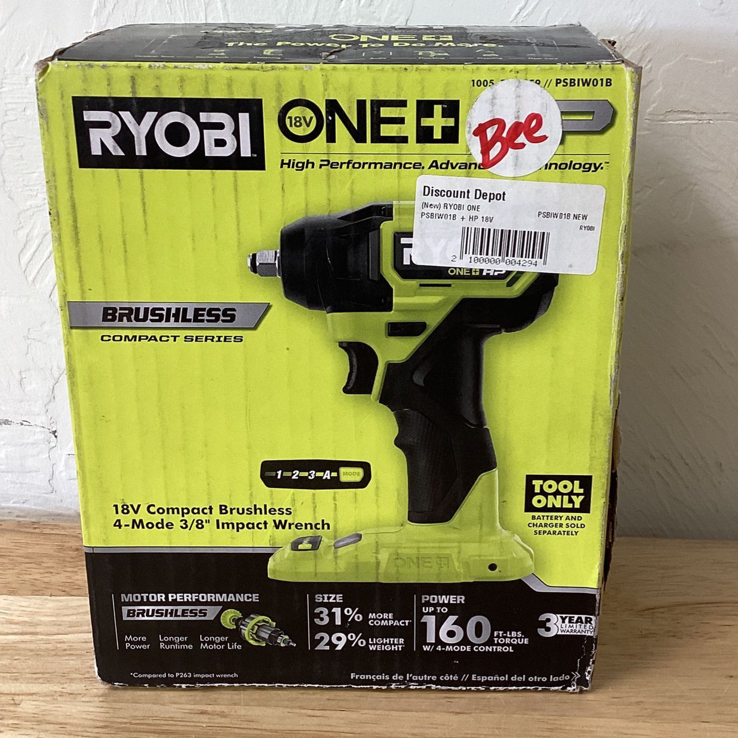 (New) RYOBI ONE PSBIW01B + HP 18V Brushless Cordless Compact 3/8 in. Impact Wrench (Tool Only)