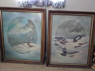 Vintage tall 32" ocean prints MCM frames wall art cottage core granny chic sofa Hollywood Regency