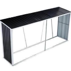 New in Box Firewood Rack with Roof: 129.9" Galvanized Steel Log Holder Outdoor Backyard Garden Patio