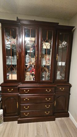 Dark Wood China Cabinet with Glass Doors