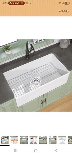 TUKTUK White Farmhouse Sink 36 x 20 Fireclay Apron Front Farm Sink Undermount Single Bowl Deep Big Capacity Extra Wider Reversible Modern with Luxury 