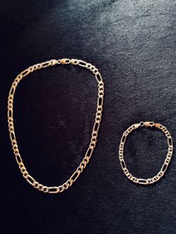 Gold Figaro Chain Necklace and Bracelet Set