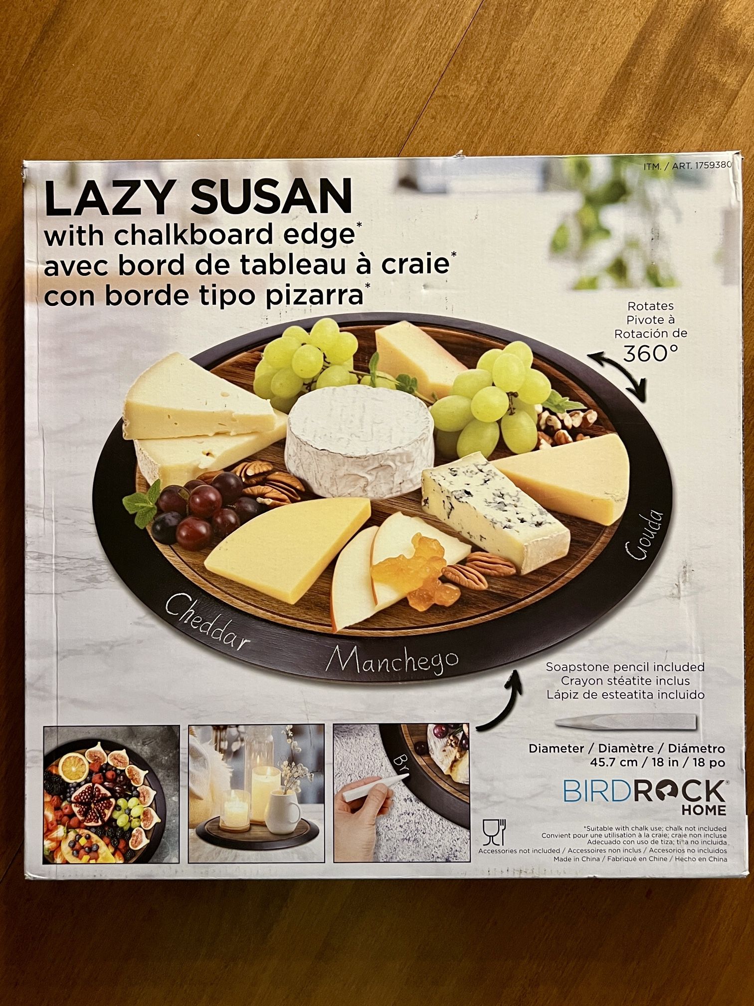 18β Acacia Wood Lazy Susan with Chalkboard Edge