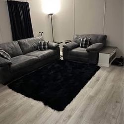 Leland Leather Grey Couch And Chair