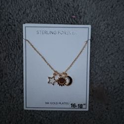 Sterling Forever 14K Gold Plated Celestial Charm Necklace Star Sun Moon 16-18"