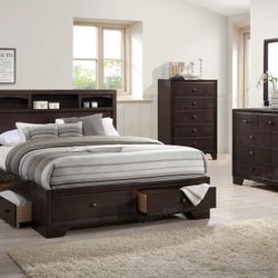 Brand New Espresso Queen Size 4pc Bedroom Set (Available In California & Eastern King)