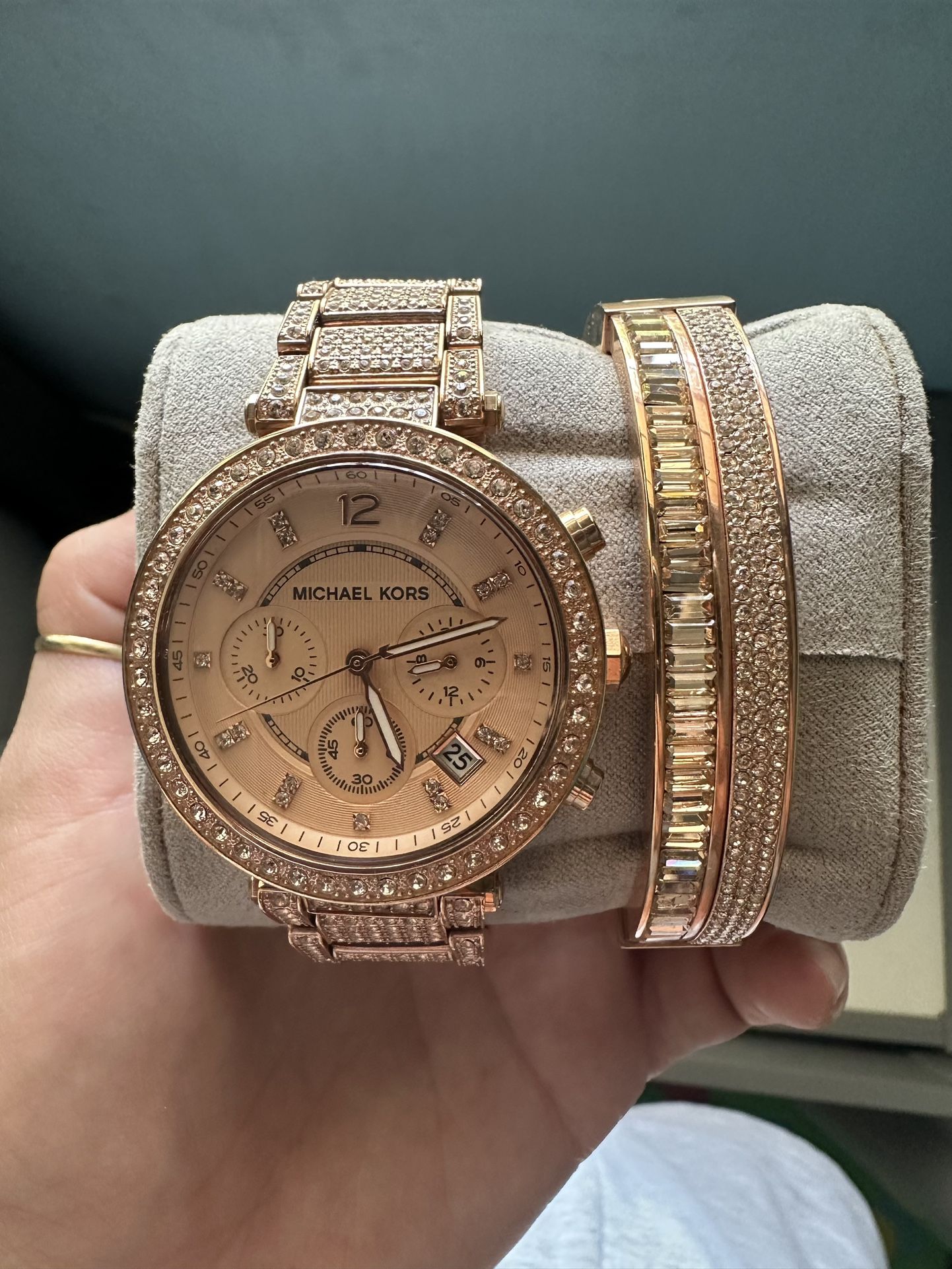 Michael Kors Rose Gold Watch And Clutch