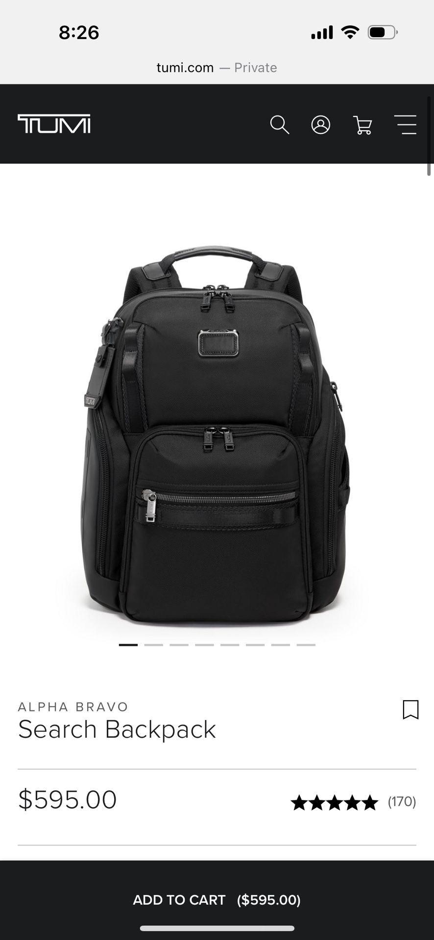 Tumi Men’s Alpha Bravo Search Backpack Black, $595