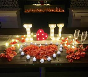 Romantic I Love You Package - I❤️U Letters, 1000 Rose Petals, 50 Candles, 2 Champagne Glasses, LED String Light (Great For valentines!)