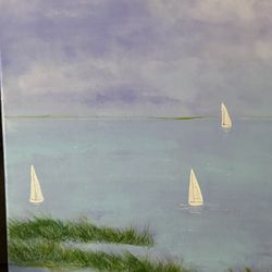 Sails By Shore Acrylic Original Painting 