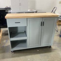 New Assembled Rolling Kitchen Island on Wheels with Slide-Out Shelf, Towel Rack and Drawer