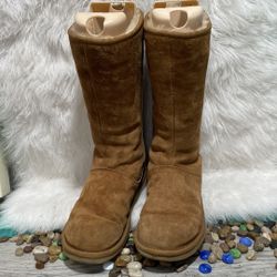 Ugg Knightsbridge Boots 5119 Womens Sz 8 Tall Chestnut Zipper In Back Sheepskin