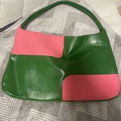 clinique pink and green shoulder bag