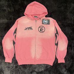 Hellstar Sports Flame Zip Up Hoodie 'Pink'