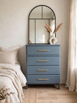 Slate Blue 4-Drawer Dresser with Gold Hardware