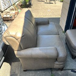 Light Brown Leather Couch, Love Seat And Ottoman