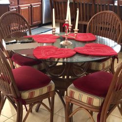 Round Glass Dining Table Set BAMBOO