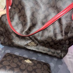 Coach Hallie & Wallet Set in Red