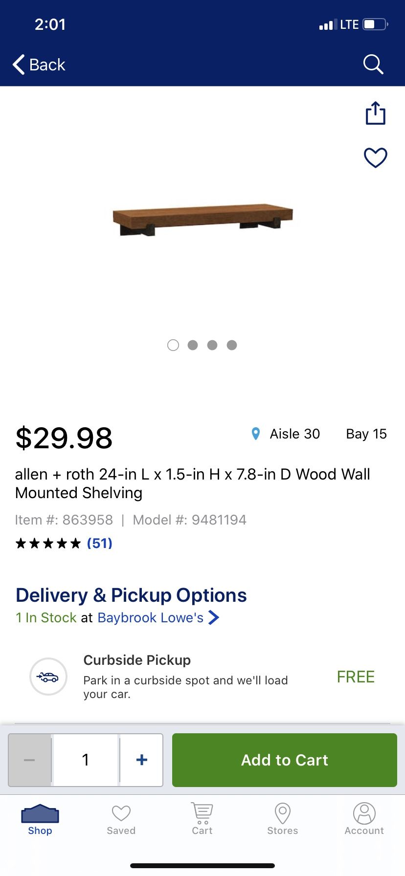 Allen +Roth 24-in l x 1.5-in h wood wall mounted shelving