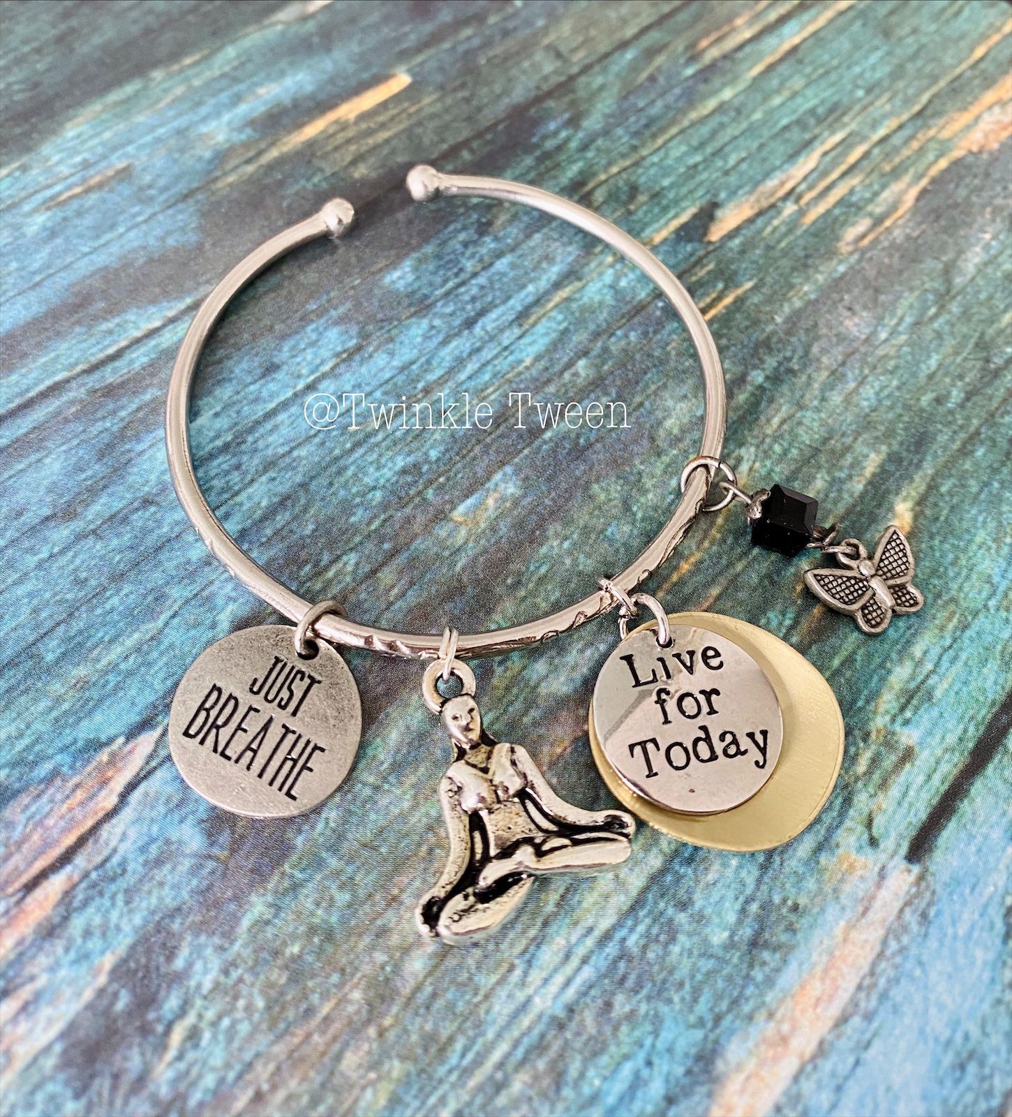 New Metal Bangle with Yoga Relaxing Charms