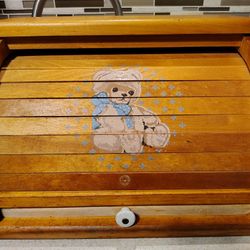 Old Vtg Wooden Roll top Bread Box Country Kitchen Countertop