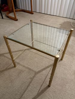 Gold Painted Metal Faux Bamboo Glass Top Side Table