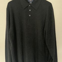 Brooks  Brothers 346 Fine Italian Merino Black Polo Shirt Mens XL Long Sleeve