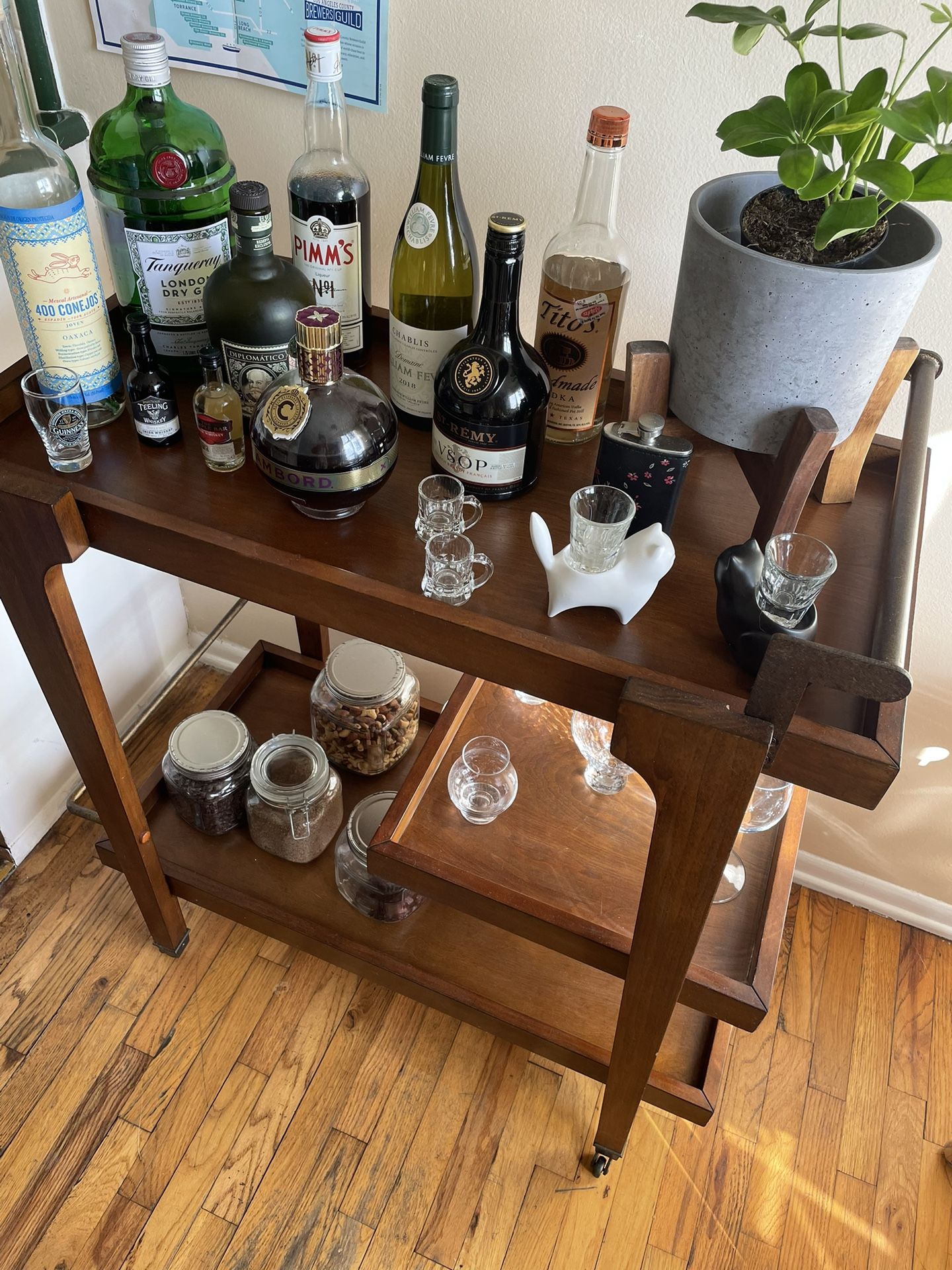 Mid Century Modern Walnut Bar Cart