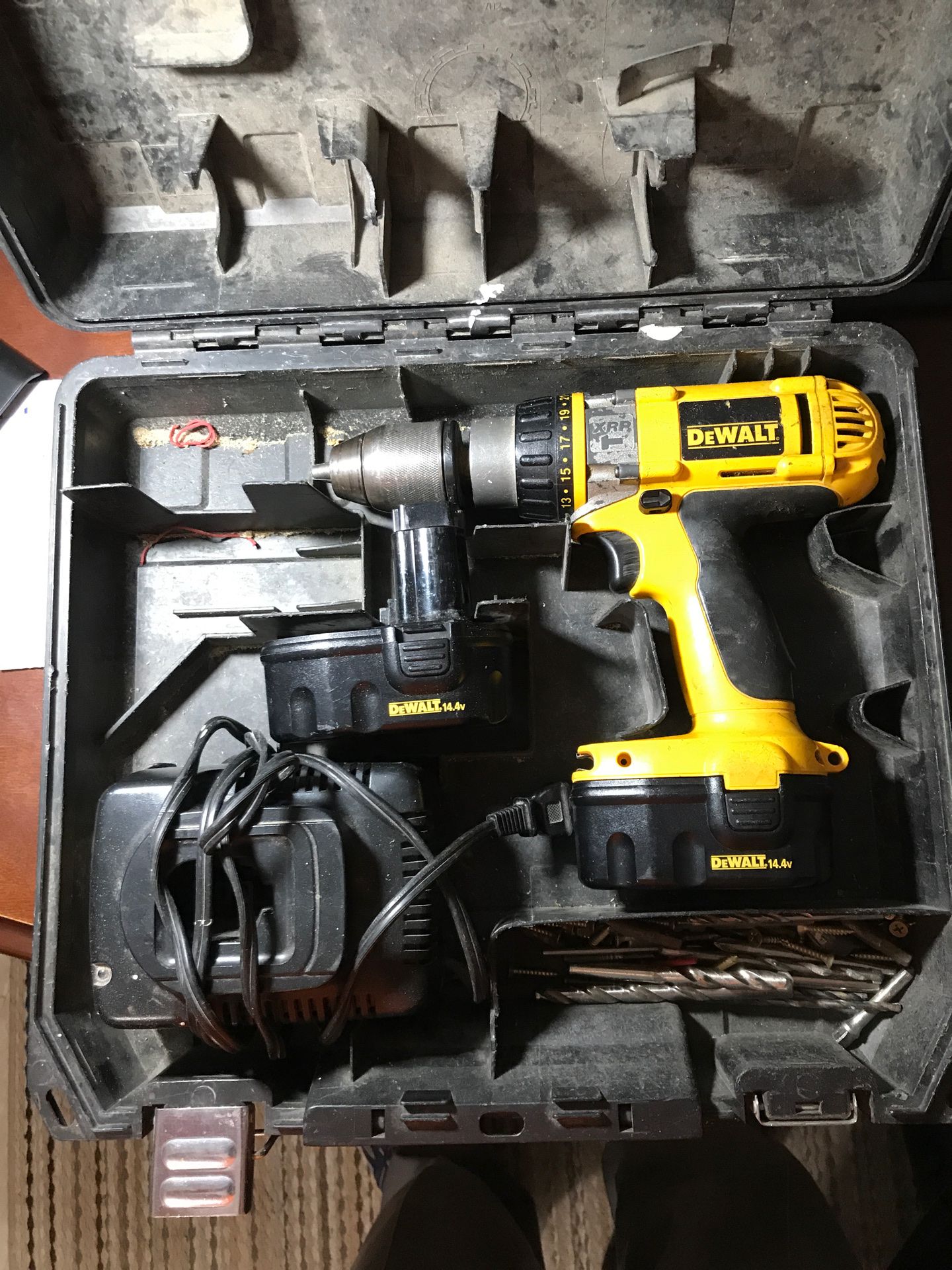 DeWALT Hammer drill 14.4 V two decent batteries and charger along with case