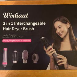 Hot Air Brush, Hair Dryer Brush, 3 Interchangeable Brush Heads Hair Dryer & Volumizer,Ceramic Negative Ion Curling Dryer Brush