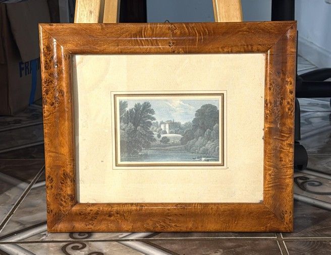 Antique Painting with Veined Wooden Frame - Classic Landscape. 15x13