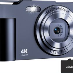 Digital Camera, FHD 4K Digital Point and Shoot Camera with 16X Zoom anti Shake