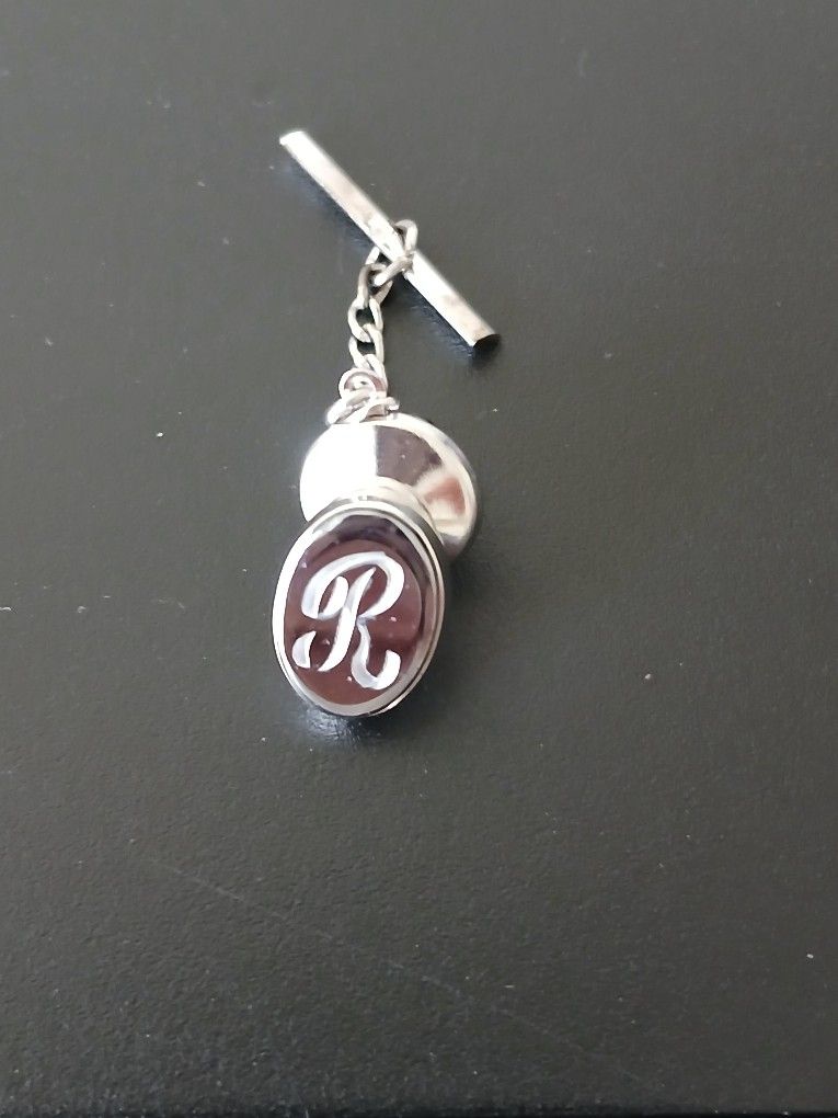 Vintage Tie Tac Stainless Steel Letter R Initial