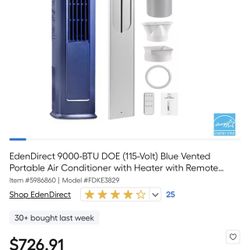  9000-BTU DOE (115-Volt) Blue Vented Portable Air Conditioner with Heater with Remote 