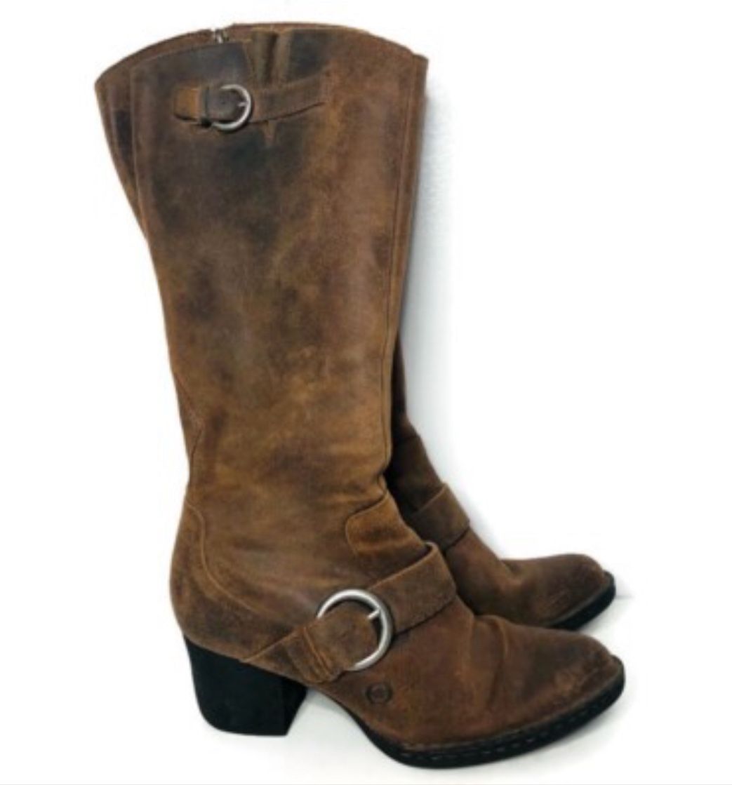Born Kylli distressed brown suede tall boots