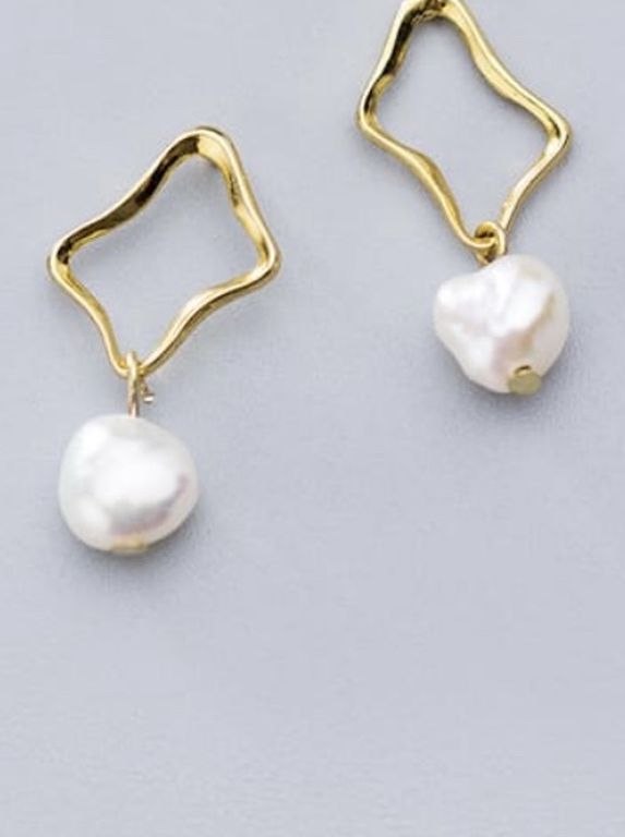 Sterling Silver 14K Gold Plated Imitation Pearl Earrings