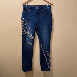 Women’s Size 8T Chico's So Slimming Girlfriend Slimming Leg Sequin Rose Jeans