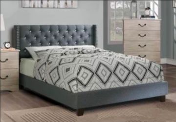 Gray Tufted Upholstered Bed Frame