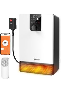 GiveBest Smart Wall Heater, 1500W Fast Heating Electric Heater for Indoor Use, 3 Heating Modes, Adjustable Thermostat, 24-Hour Timer, Easy  3 Heating 
