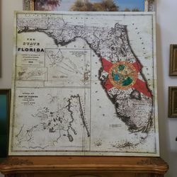 1846 Florida State flag map stretched canvas print large 48"