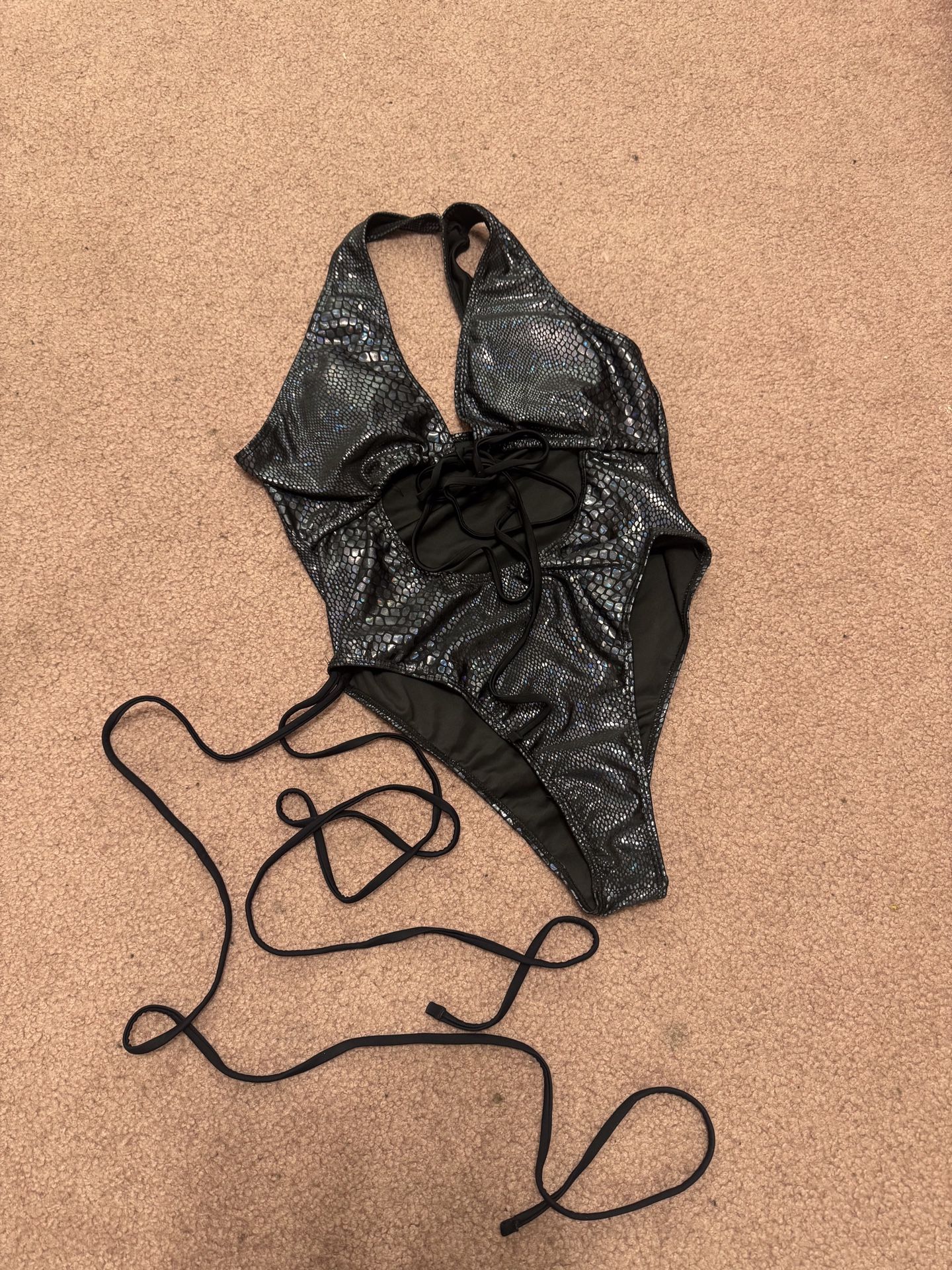 New L black metallic rave raver swimsuit bathing suits bodysuit festival outfit