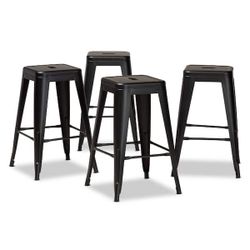 26 in. Black Backless Metal Counter Height Bar Stool (Set of 4)