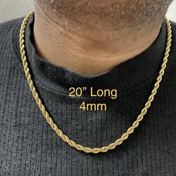 Stainless Steel Gold Tone 4mm Twisted Rope Chain Necklace Lobster Clasp 20Long  Chain Necklace For Men Women - CHN for Sale in Queens, NY - OfferUp