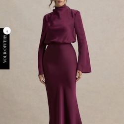 Club London Celina Burgundy Satin High Neck Maxi Dress