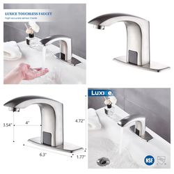 Sensor Automatic Touchless Bathroom Sink Faucet Hot & Cold Mixer Cover Plate Included Faucet, Brushed Nickel
